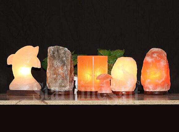 Himalayan salt lamp glowing amber light - handcrafted from Khewra mines