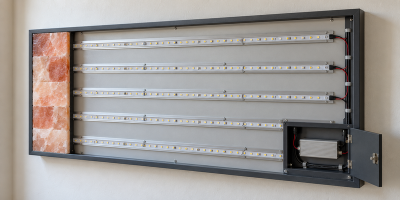 Himalayan salt bricks for walls with LED lighting system and access panel for installation